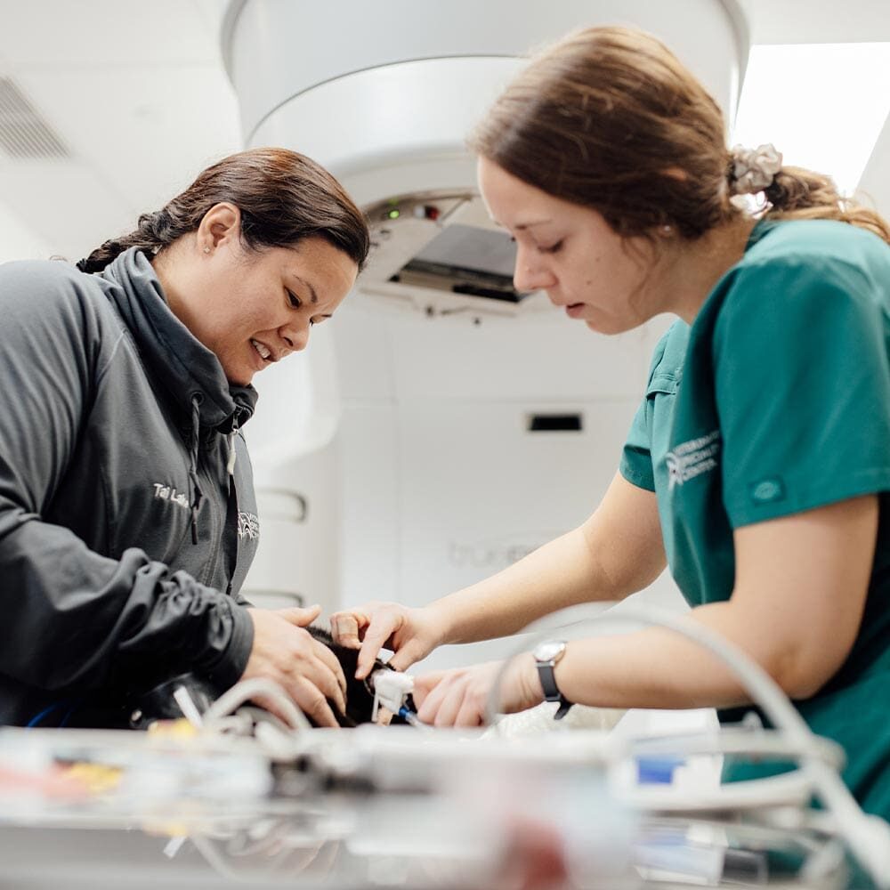 Staff Members Prepping Patient For Radiation Therapy Treatment